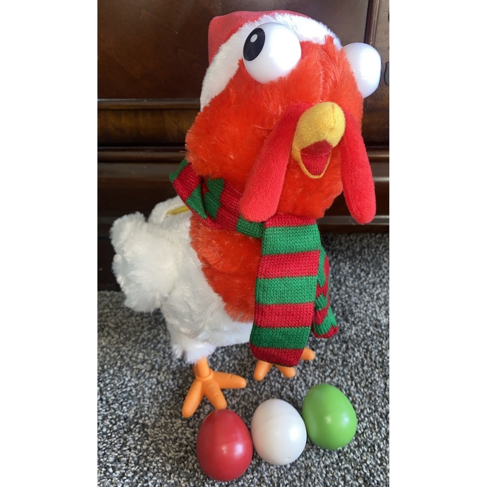 Gemmy Christmas Singing & Dancing Chicken Egg Laying Hen Plush *WORKS* W/3 Eggs